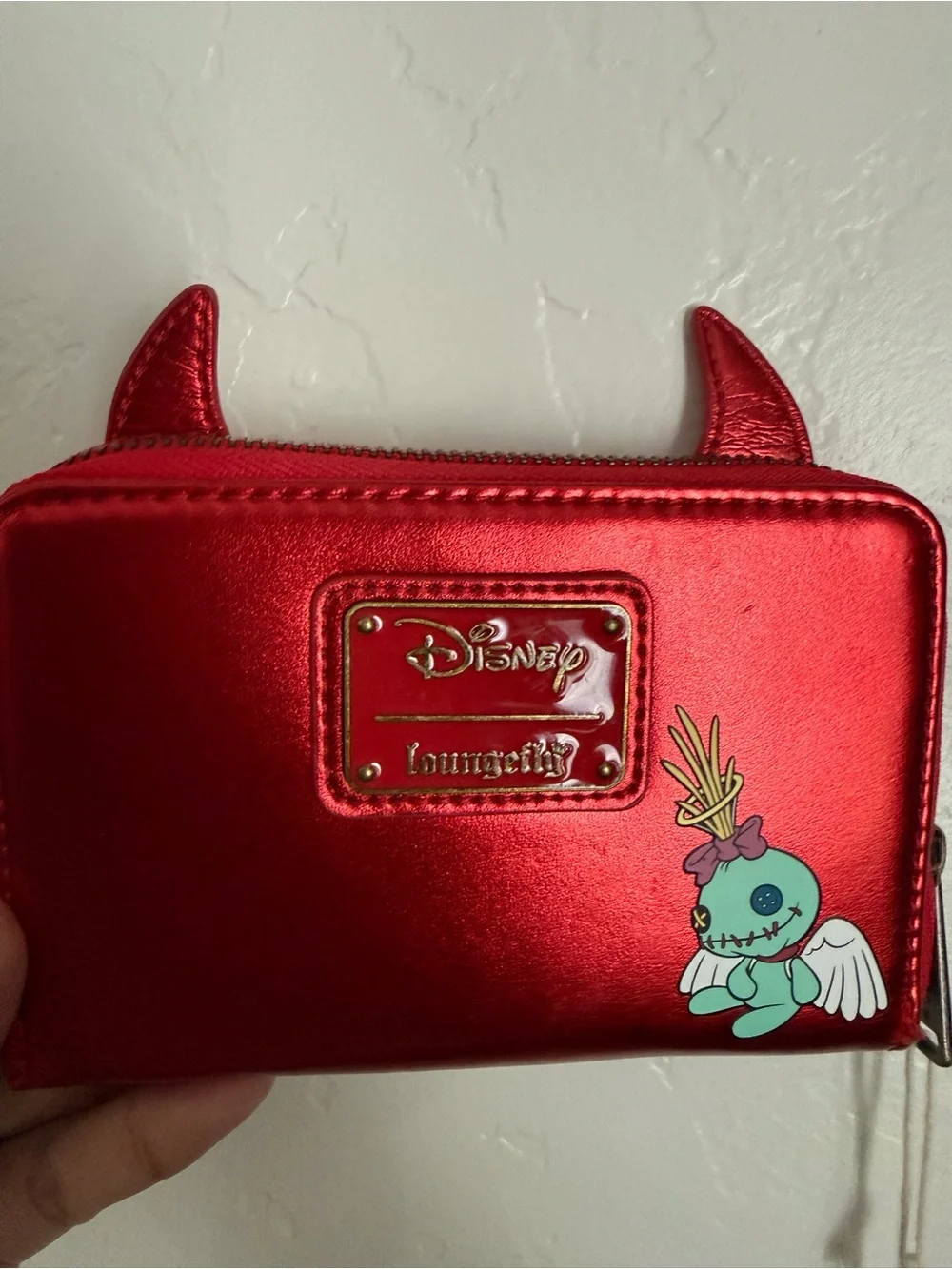 Disney Red Stitch Mini Backpack with Blue Face and Purple Ears w/matching wallet
